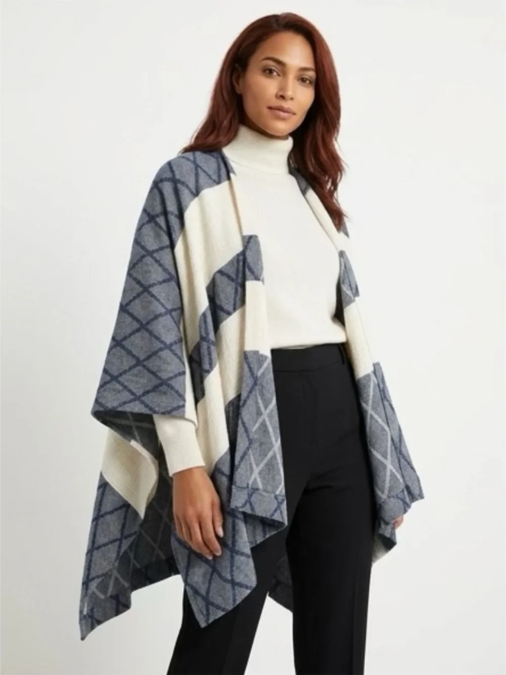 Tory Burch Poncho Wrap Cardigan Color Blocked Blue
